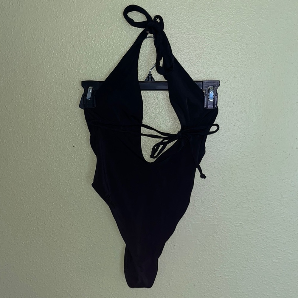LA hearts Salero Swim Black Halter High Cut One Piece Swimsuit